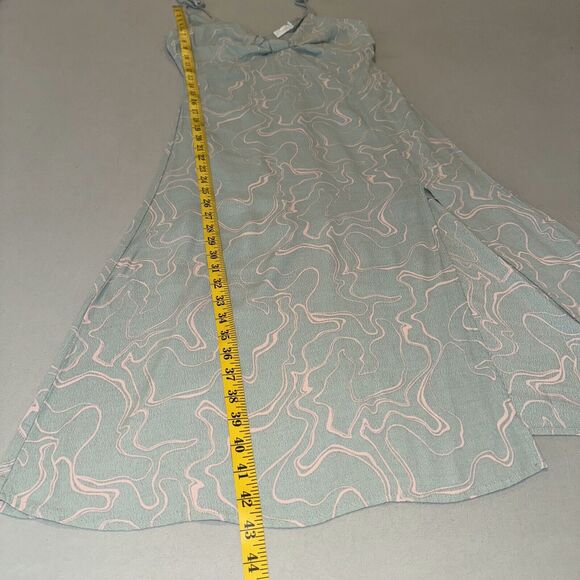 Lush Midi Dress Women's Medium Sage Pink Swirl Twist Front Side Slit Back Zip - Picture 6 of 8